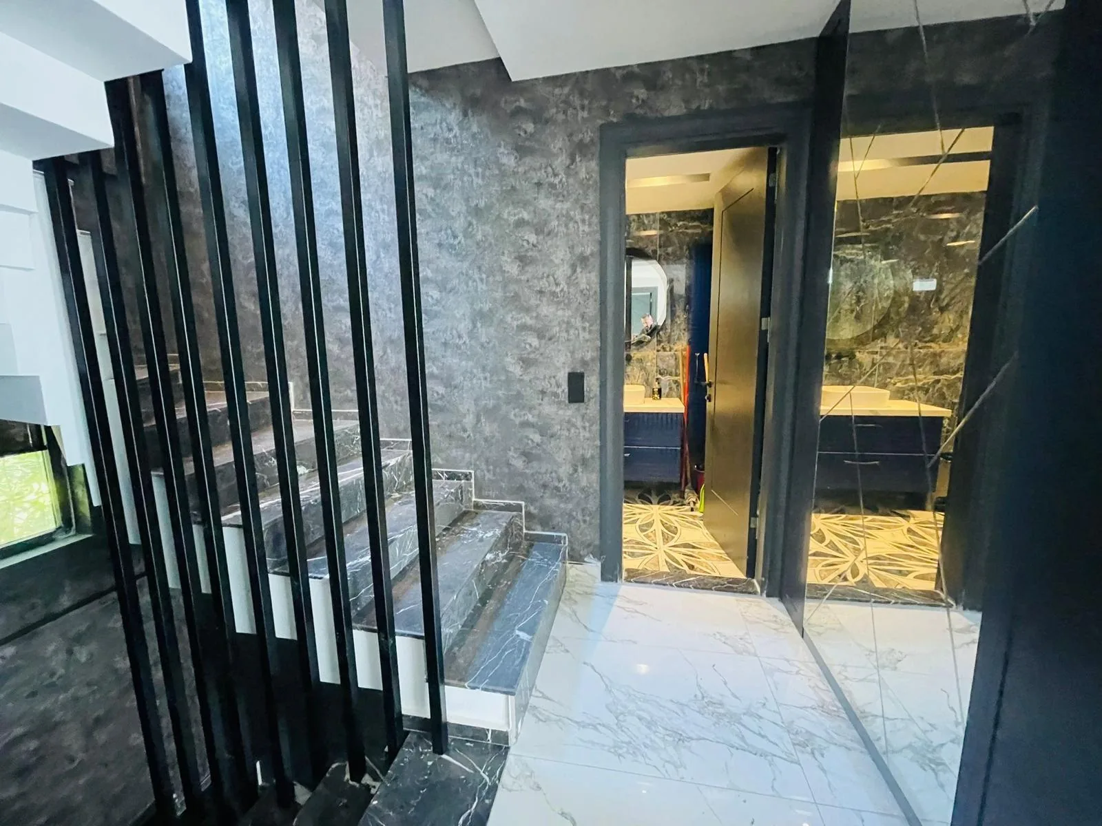 Stair hallway and bathroom access