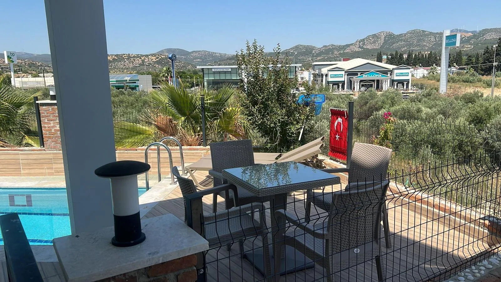 Terrace with pool and mountain view
